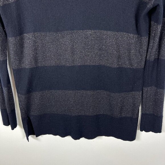 Vince Pullover Sweater Womens M Cashmere Metallic Rugby Stripe Blue Gray - Picture 4 of 6